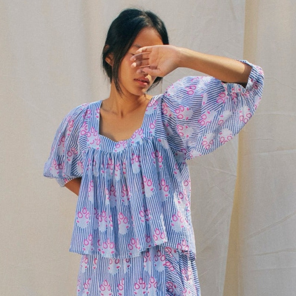 NWT Blockprints Viti Top in Greece Blue size XS Tuckernuck